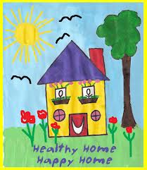Cartoon Healthy Home Happy Home in text
